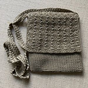 Crochet Crossbody Bag, Zipper Closure Sage Beige, Braided Strap, NWOT, Boho